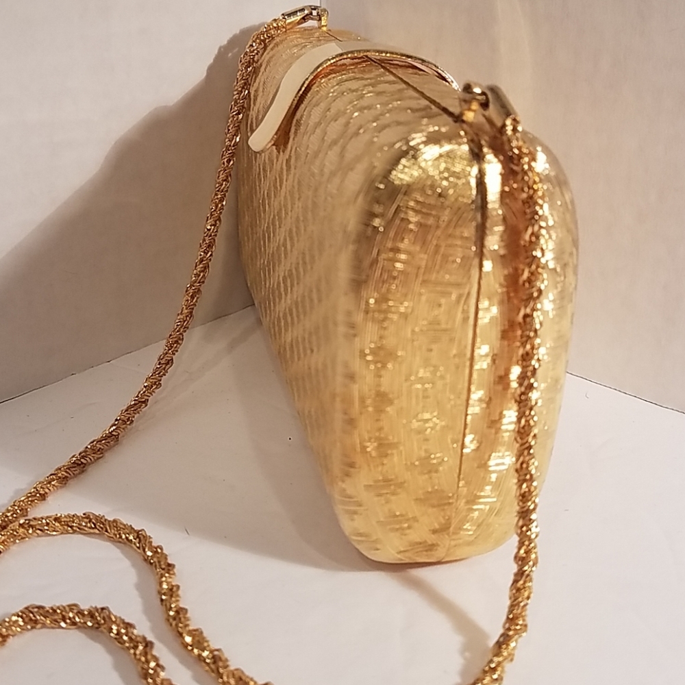 Saks Fifth Ave. Gold Metal Purse Made in Italy - Picture 3 of 8